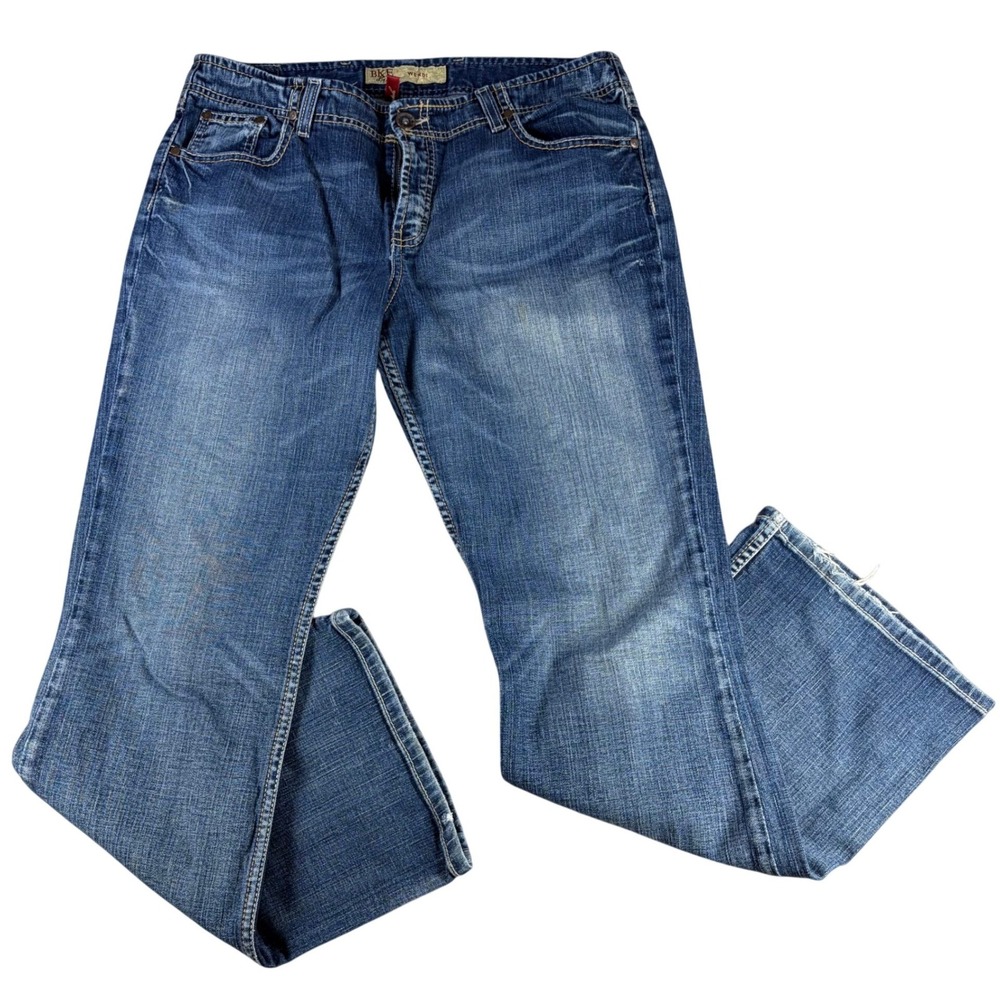 BKE Wendi Bootcut Jeans Stretch Embroidered Pockets Blue 33x31.5 Cotton Women